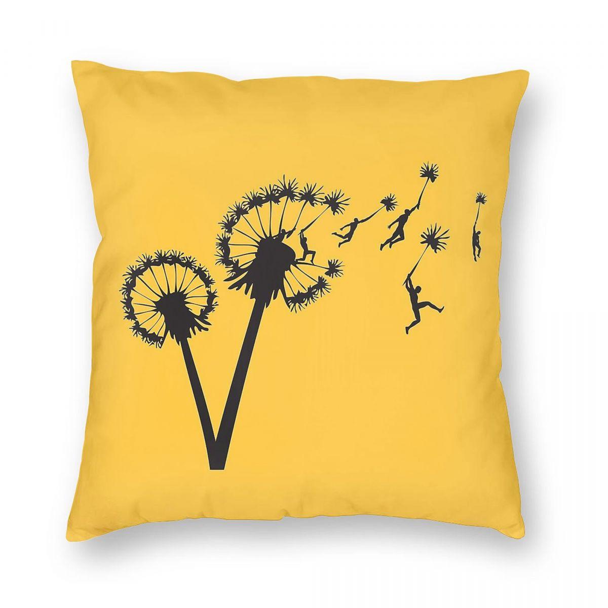 Dandylion People Flight Square Pillowcase Polyester Linen Velvet Creative Zip Decorative Pillow Case Car Cushion Cover Peach skin 18*18(CM)-1Pcs