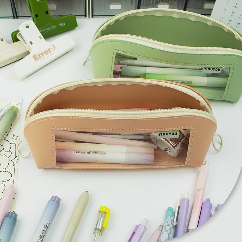 Pen Case Morandi Color Transparent Student Pen Simple Stationery Storage, Desktop Makeup Brush Storage
