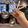 1/2PCS Stainless Steel Round Spoon Net Red Dinner Long Handle Stirring Dessert Spoons Korean Spoon For Kitchen Gadgets