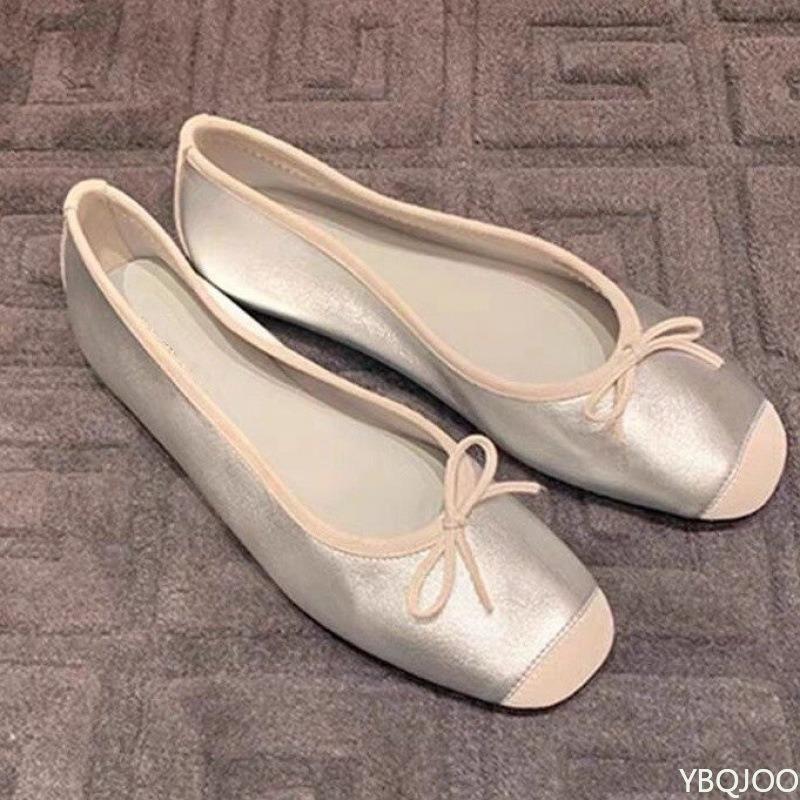 Spring new French shallow mouth flat princess shoes with soft sole retro square toe simple comfortable versatile women's shoes