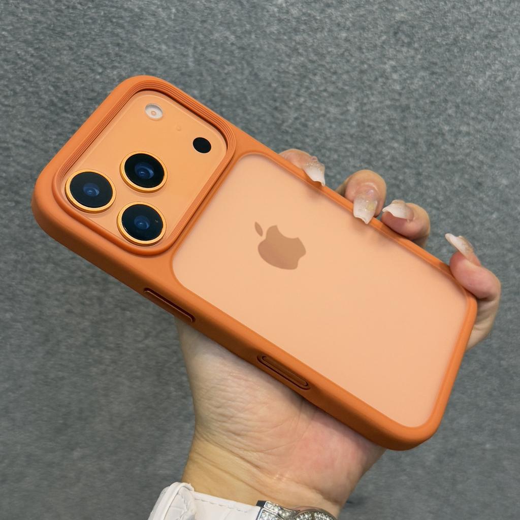 Custodia Trasparente Arancione Opaca di Lusso per iPhone 17 Pro Max 17Pro 17 Pulsanti Metallici Sensazione Pelle Cover Protettiva Antiurto