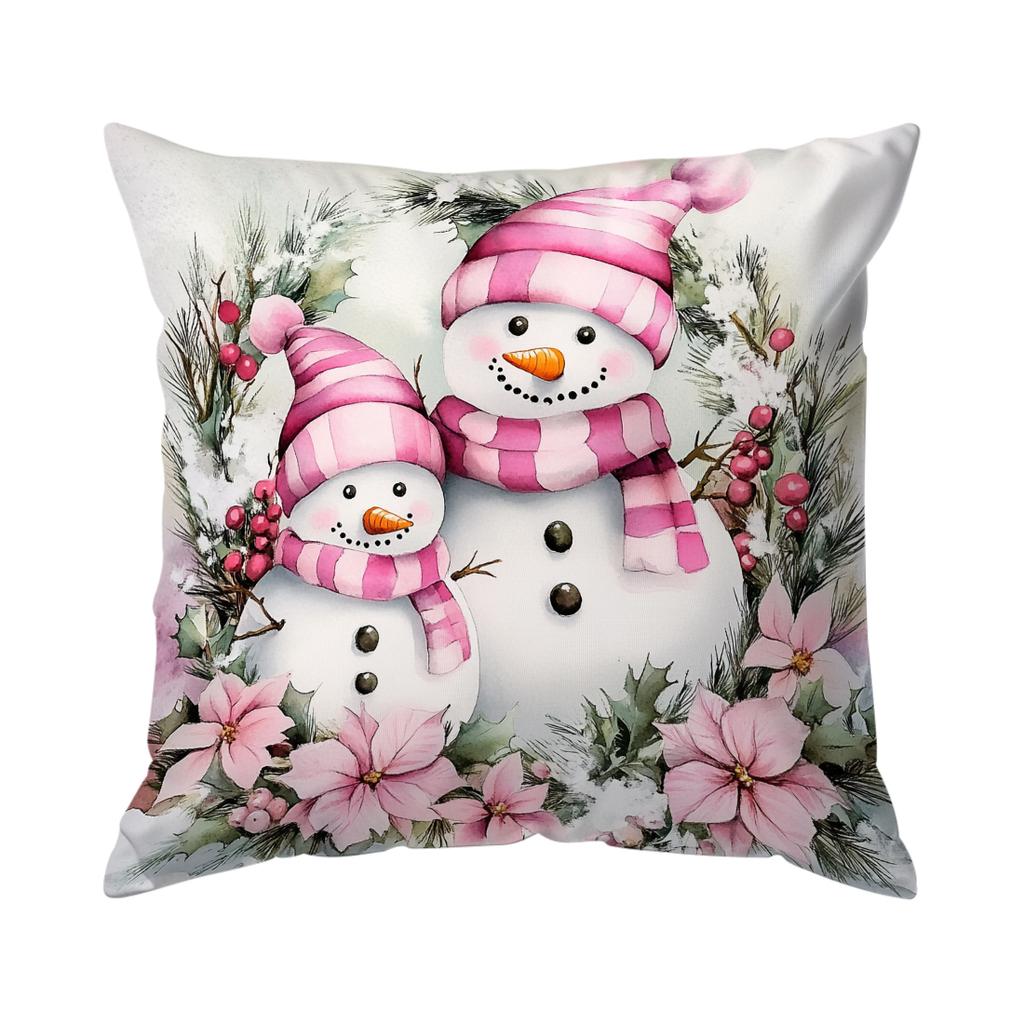 Christmas Pink Snowman Pillowcase Printed Polyester 40/45/50Cm Throw Pillowcover Decor Sofa Cushion Pillowslip Home Decor