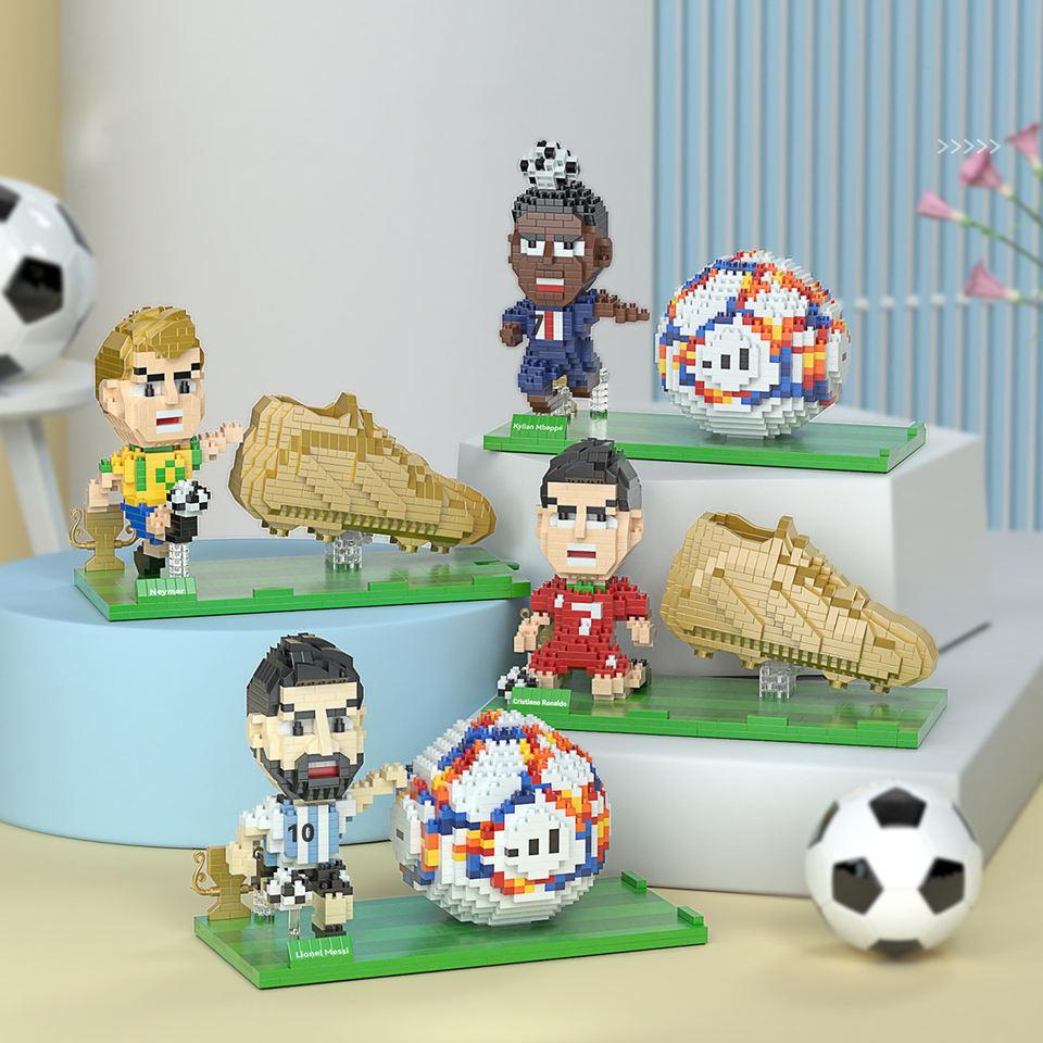 Blocchi Micro Giocattolo Non Tossici Stella del Calcio Giocatore di Calcio Assemblaggio Mini Figura Giocattolo Per Bambini Porta Penne Ornamento da Scrivania