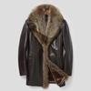 Haining Fur One Man with Wool Thickened Genuine Leather Fur Coat Sheep Skin Raccoon Big Fur Collar Medium Long Men's Clothing
