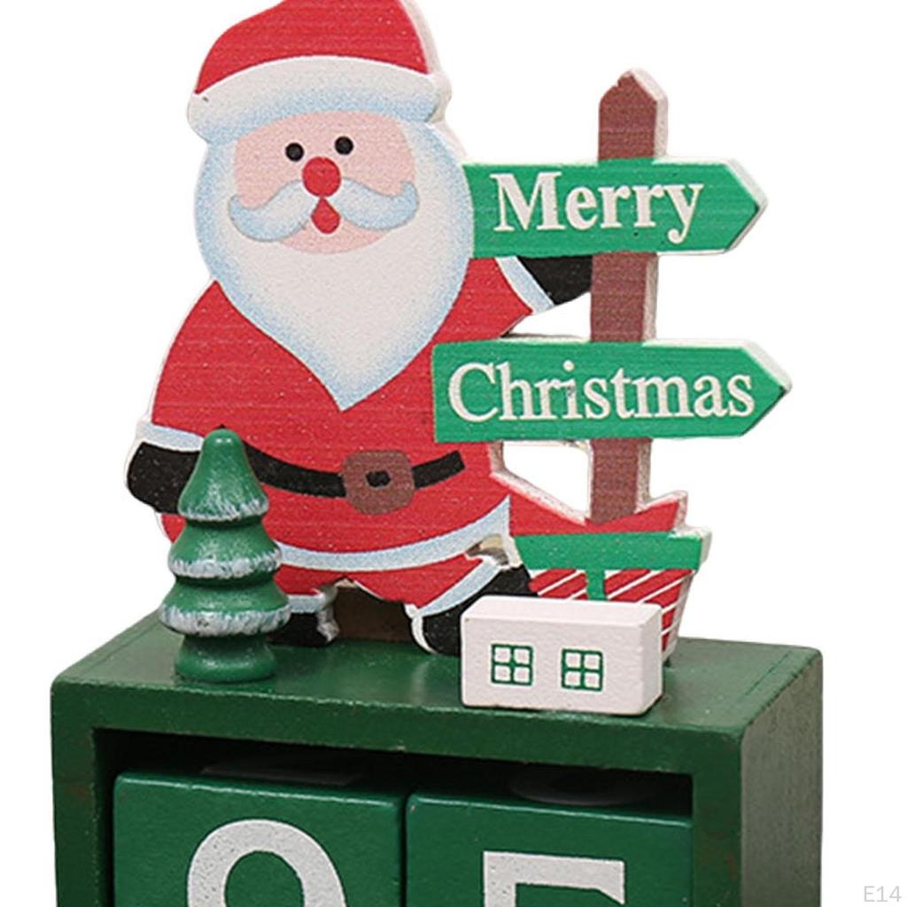 Christmas Calendar Desk Decoration, Calendar,Rustic with Number Blocks Tabletop for Office Living