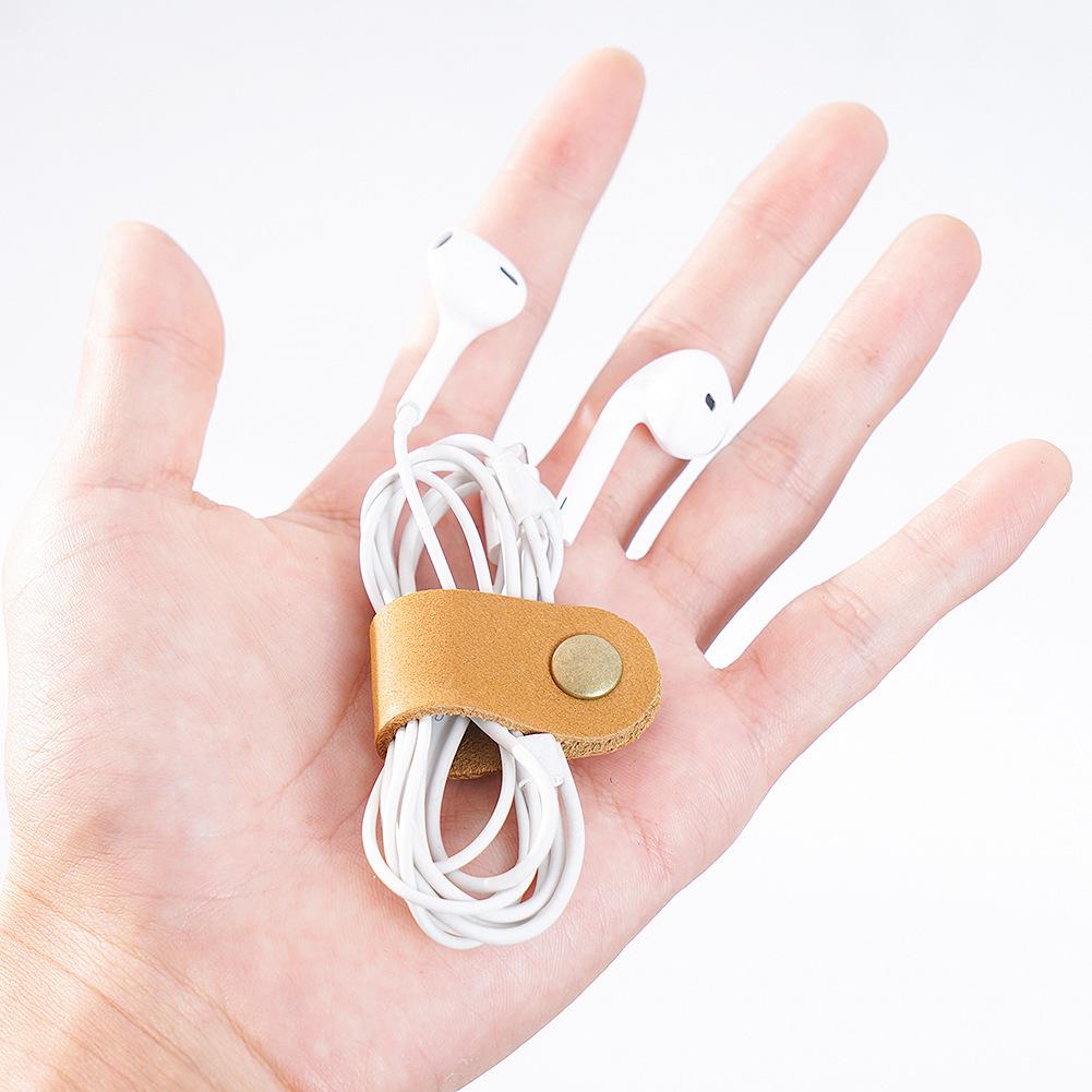 Clip en Cuir Véritable pour Enrouleur de Câble d'Écouteurs - Boucle de Rangement en Cuir de Vache