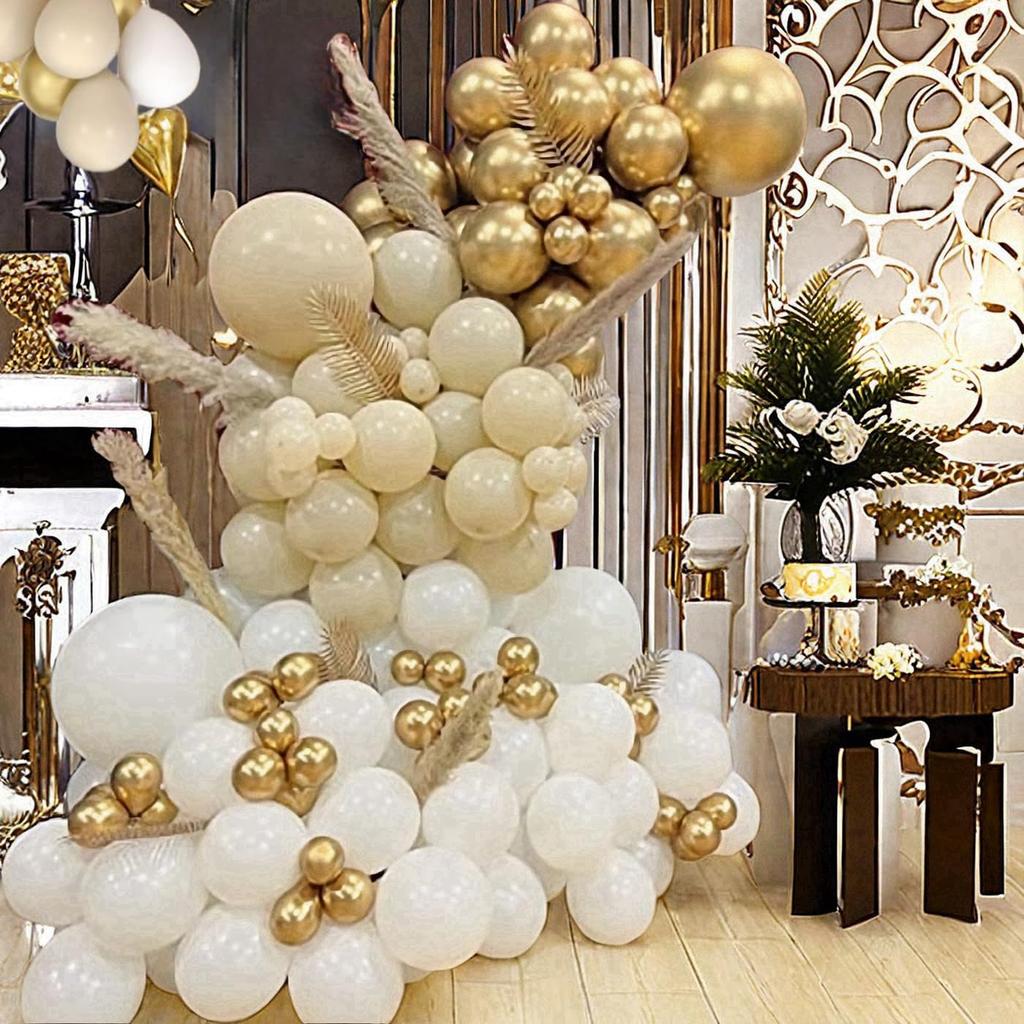 183Pcs Sand White Gold Latex Balloon Set Suitable for Birthday Parties, Weddings, Valentine's Day Party Decoration