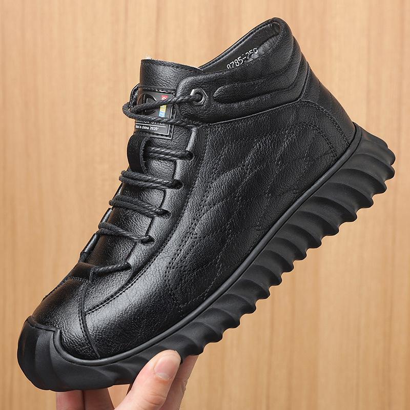 Winter warm thickened wool casual men's cotton shoes high-top men's non-slip dad shoes lace-up thick-soled junior cotton boots