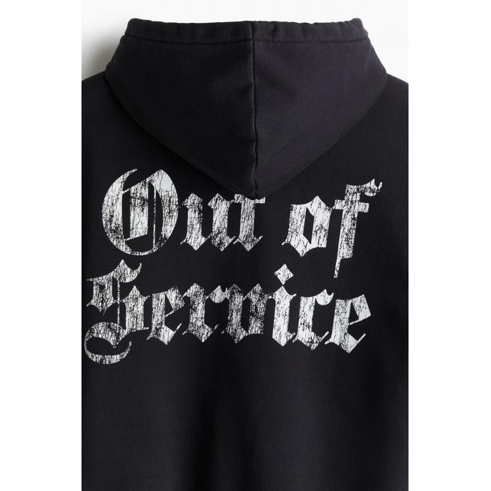 H M Loose Fit Print Hoodie Black Out Of Service