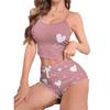 Europe beautiful woman pit strip love print sexy suspender vest shorts loungewear two-piece set