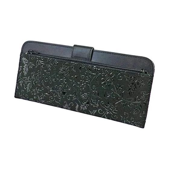 Inden-ya Inden Long Wallet, Thin, Deer Leather, Black X Black Lacquer, Karakusa Pattern 2107-01-041