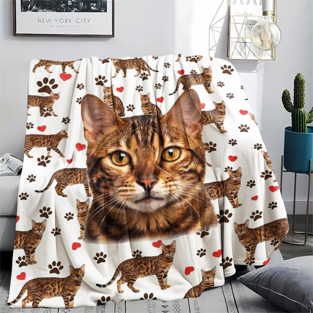 1PC Cute Cats Rabbits Print Flannel Blanket, High Quality All Seasons, Home Decor, Warmth and Comfort, Perfect for Christmas Gifts