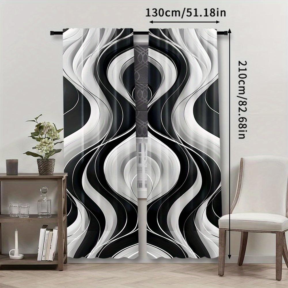 2pcs Modern Abstract Black & White Wavy Lines Curtains - Rod Pocket Window for Bedroom   Office   Kitchen   Living Room   and Study