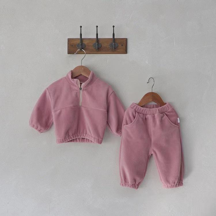 Koreanischer Stil Herbst Baby & Kleinkind Doppelseitiger Fleece Trainingsanzug - Zweiteiliges Set
