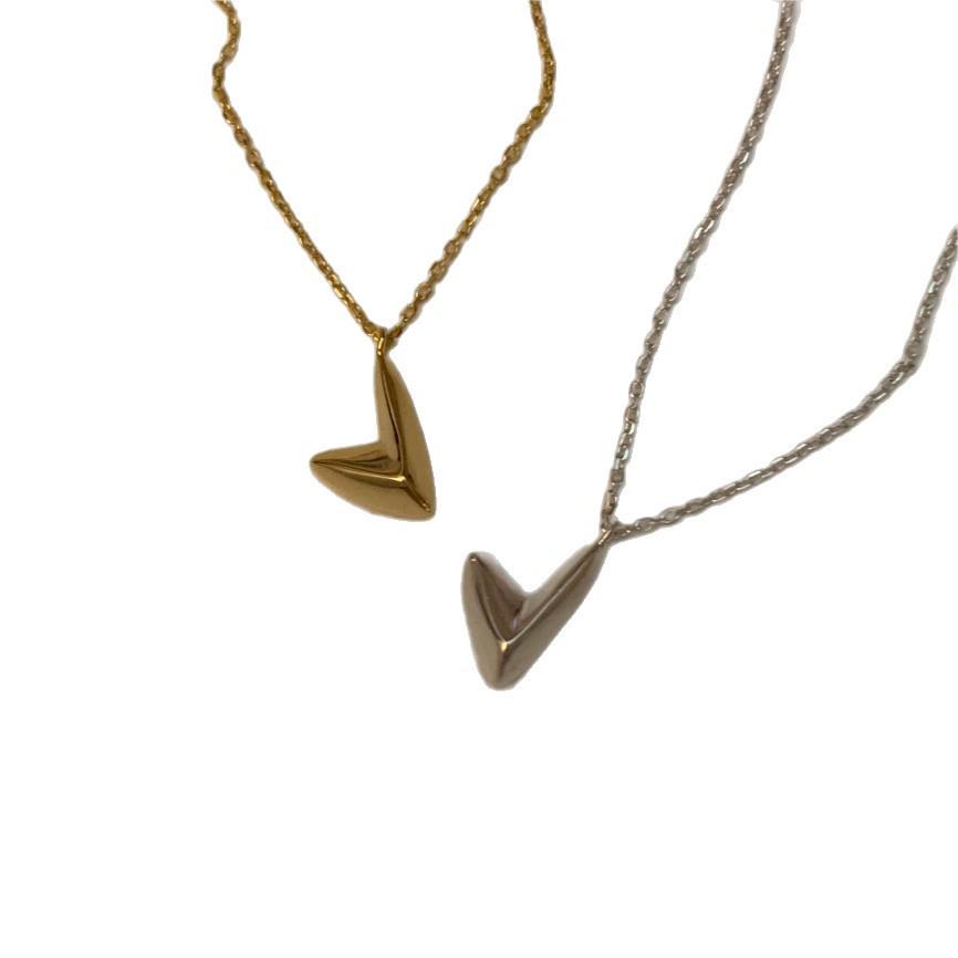 White Copper-Plated Silver V-Shape Necklace - Korean Style, Irregular Design, Simple Cold Style