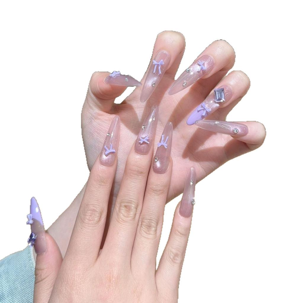 Literary Style Purple French Bow Cat Eye Nail Art Removable Nail Art Sticker Pure Hand-wearing Nail