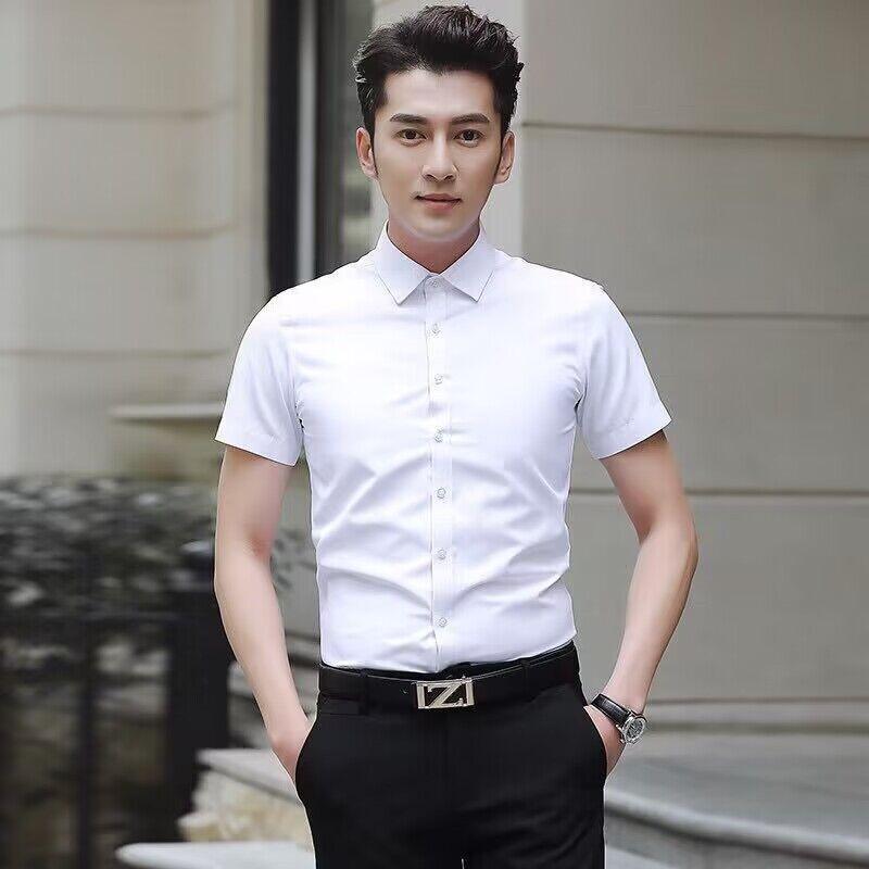 Men's White Slim Fit Long Sleeve Shirt - Korean Style, Spring/Autumn, Versatile Solid Color Business Wear
