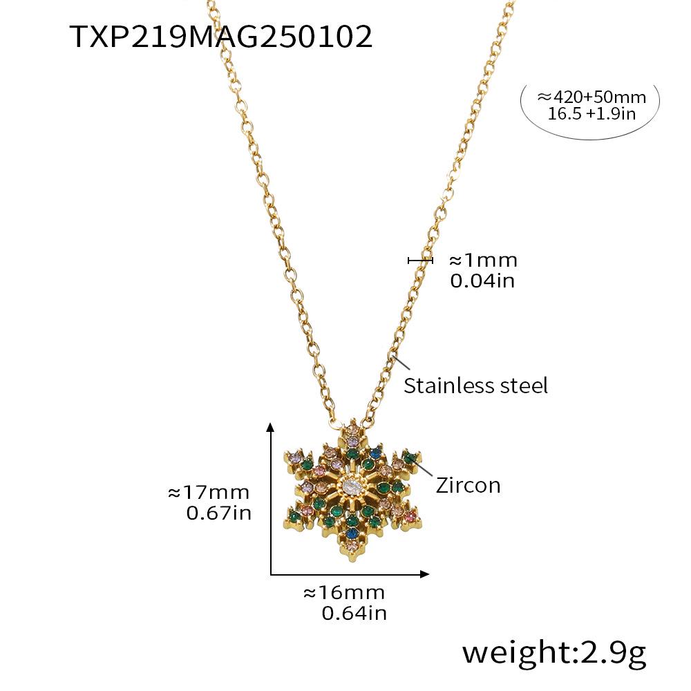 Christmas CNC Snowflake Zircon Pendant Necklace - Non-Fading Titanium Steel Jewelry for Women