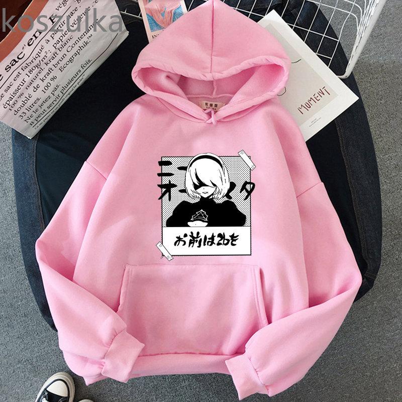 Anime NieR Automata Ver1.1a 2B Printed Hoodies Hoody Women Crewneck Sweatshirts Unisex Long Sleeve Pullover Tops Casual Streetwear