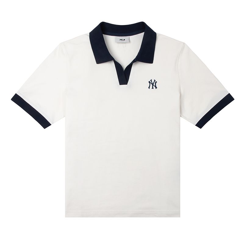 New MLB New York Yankees SS25 Polo Shirt Women's Ivory 3FPQB0153-50IVS