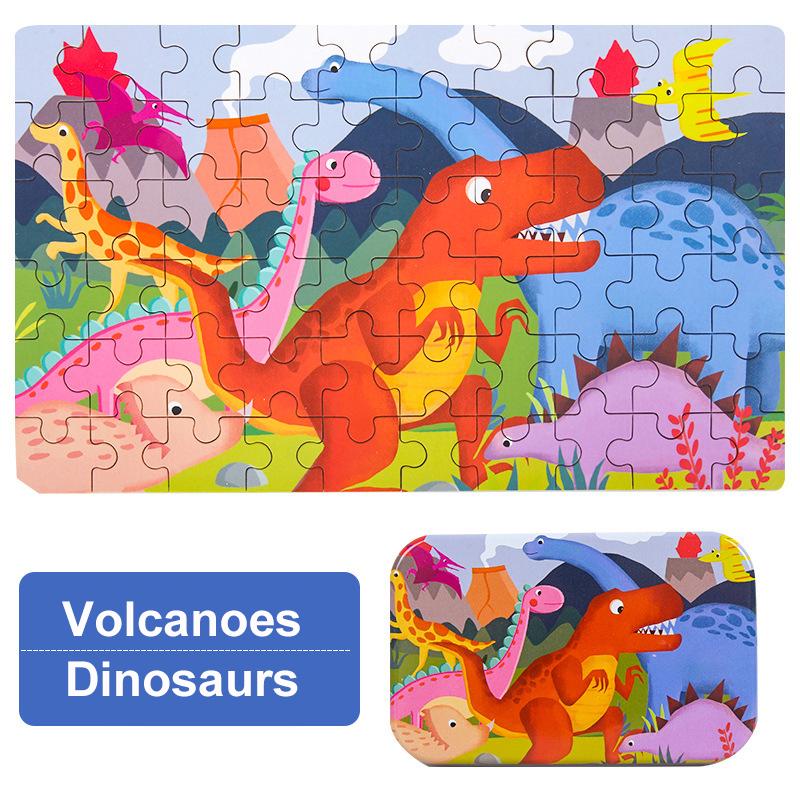 60dílné puzzle Montessori hry Kreslené zvíře Vozidlo Dinosauří puzzle pro děti Vzdělávací hračky Dětský vánoční dárek