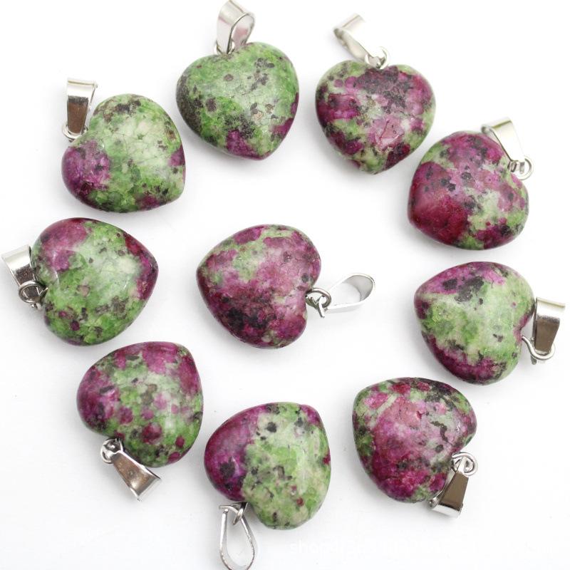 16MM Heart-Shaped Natural Stone Pendant: Amethyst Rose Quartz Green Aventurine Tiger Eye