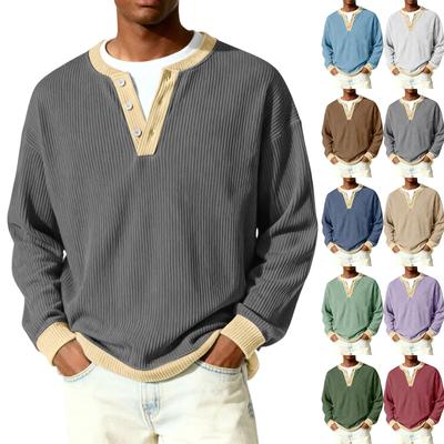 Men's Button-Down Collar Long-Sleeve Ribbed Knit Pullover