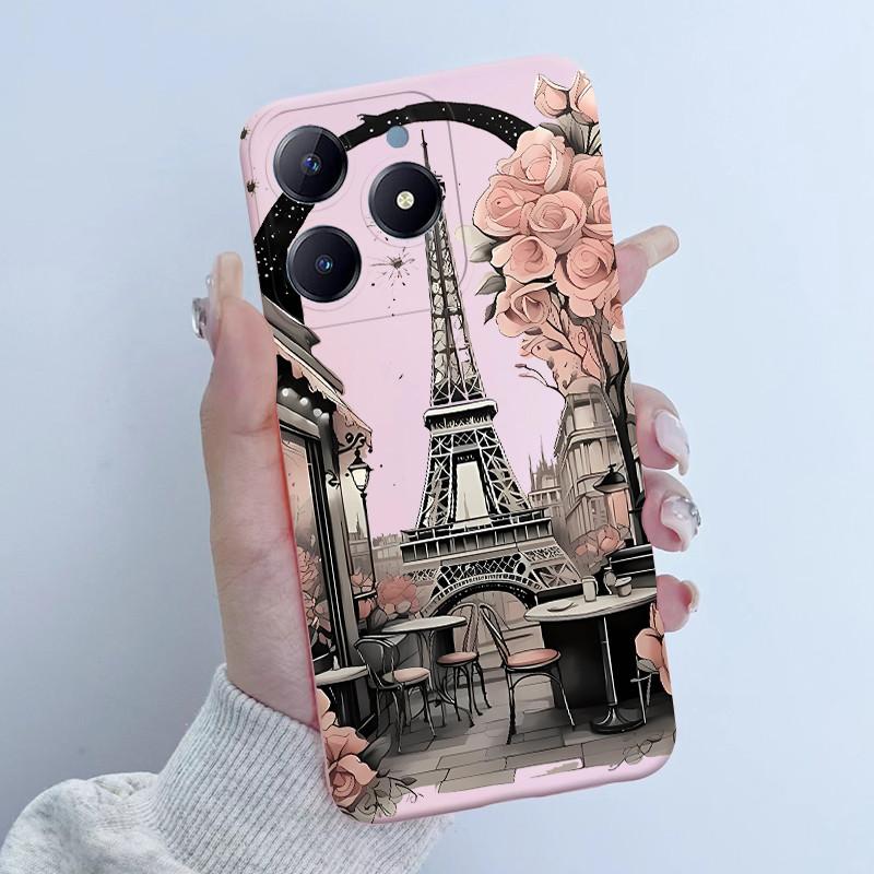 Para Realme C61 C63 Funda de Teléfono Diseño de Niña con Flores Silicona Suave TPU Carcasa Trasera para Realme Narzo N63 C 63 Fundas RealmeC61