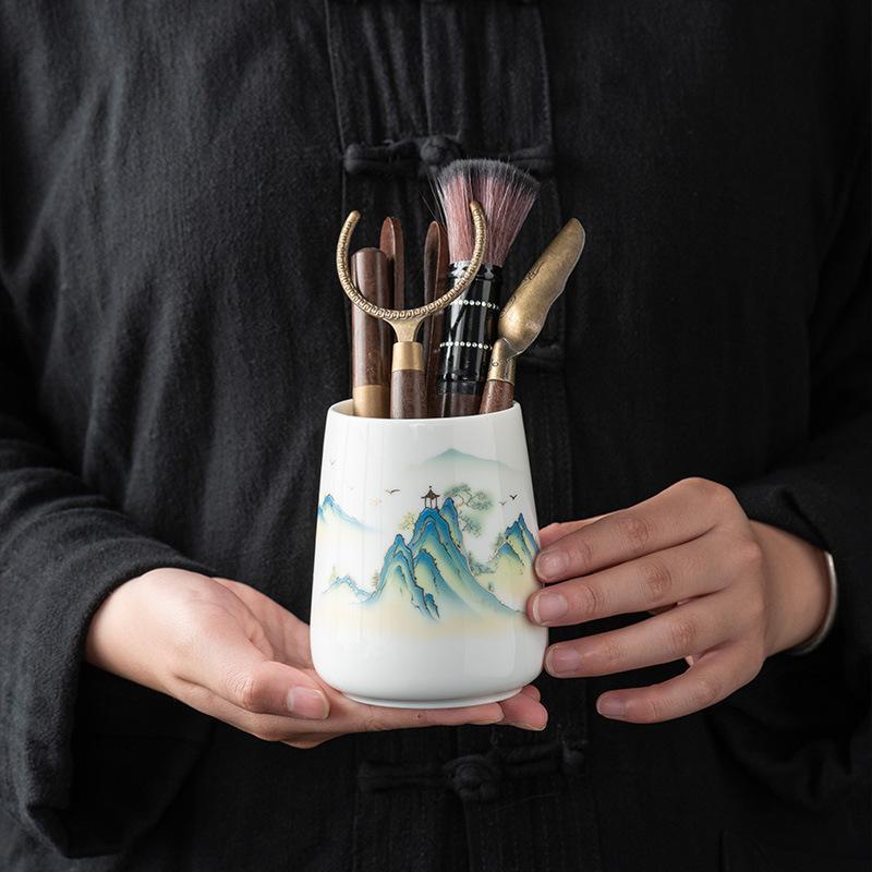 Suet jade porcelain black sandalwood six gentlemen set tea accessories tea needle tea spoon tea clip tea pen tea needle set of high-end tools