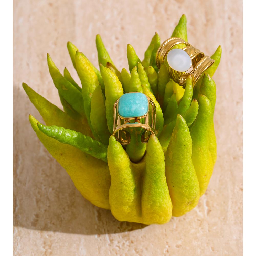 Eetit Inel Lat din Piatră Naturală Amazonit Shell pentru Femei Oțel Inoxidabil Placat cu Aur de 18K Bijuterii Geometrice de Deget Cadou