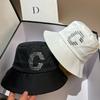 Paris Fashion Rhinestone C Word Acetate Bucket Hat Simple Satin Smooth Big Eaves Show Face Small Sunshade Basin Hat