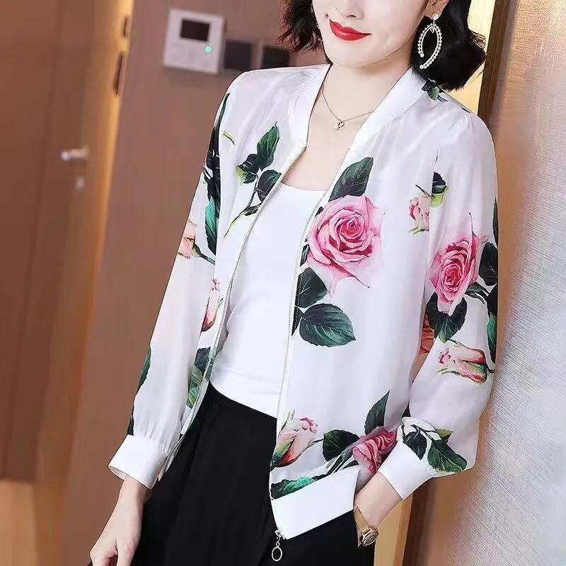 Women's Summer Lightweight Casual Printed Jacket Plus Long Sleeved Sunscreen Jacket