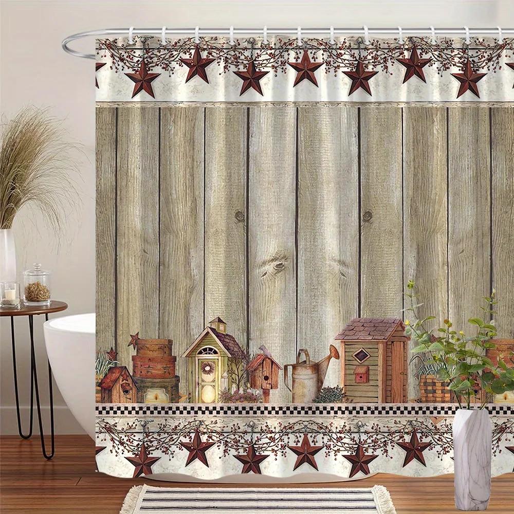 3D шторка для душа  Деревенский амбар  - Тема деревянные доски и скворечники для декора ванной комнаты, добавляет деревенский шарм и тепло 90X180cm