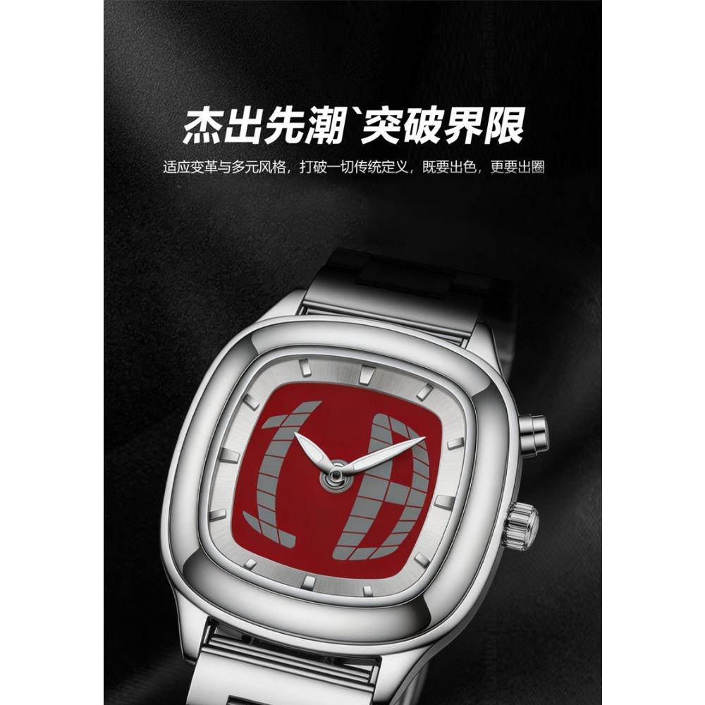 Montre-bracelet à quartz pour homme Boîtier carré coussin Bracelet en acier inoxydable Analogique Affaires Étanche