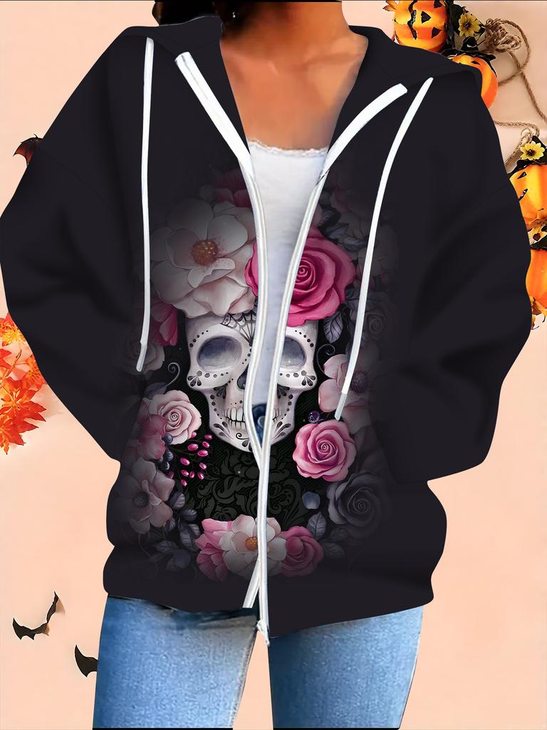 Halloween 3D-tryckt kofta med huva plusstorlek höst vinter retro