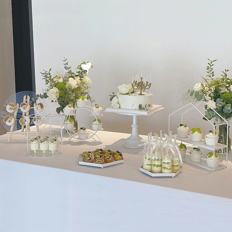 Wrought Iron Cake Stand: White Dessert Table Centerpiece for Weddings and Buffets