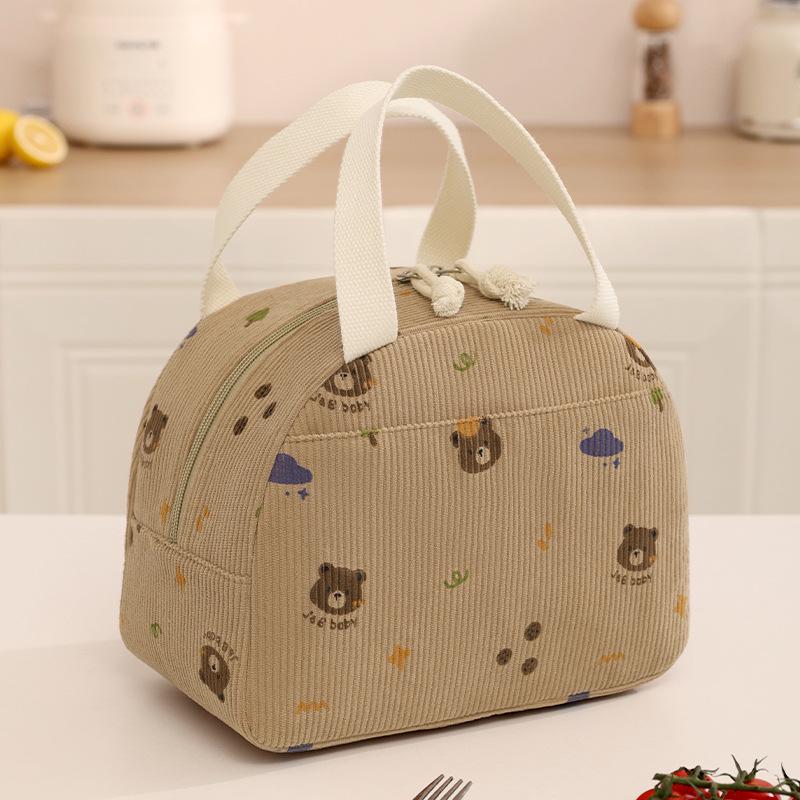 

Runhui Corduroy Semicircle Lunch Bag - Portable Bento Bag for Office & Students