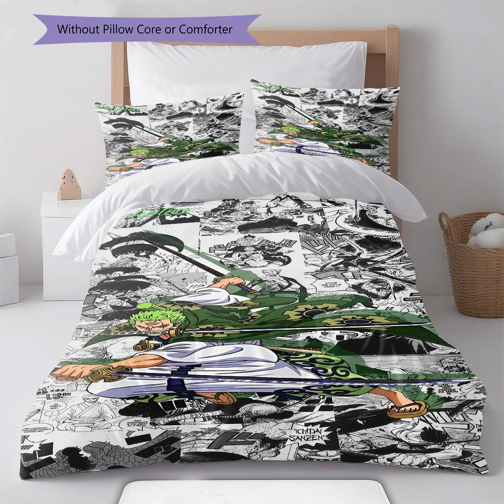 Roronoa Zoro Pattern Bedding Quilt Set Quilt Cover Pillowcase Home Birthday Gift(1 * Duvet Cover + 2 * Pillowcase, Without Core)