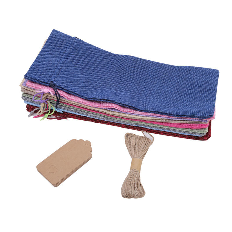10 Pieces Burlap Wine Bags Jute Wine Bottle Bags with Drawstrings Reusable Gift Bags with Tags for Party Blind Tasting Birthday