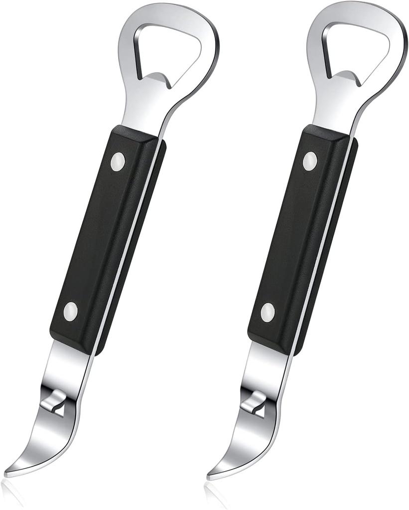2 in 1 Stainless Steel Can Opener Manual Punch Can Opener Beer Opening Tools Jar Opener for Weak Hands Removes Tight Jar Lid