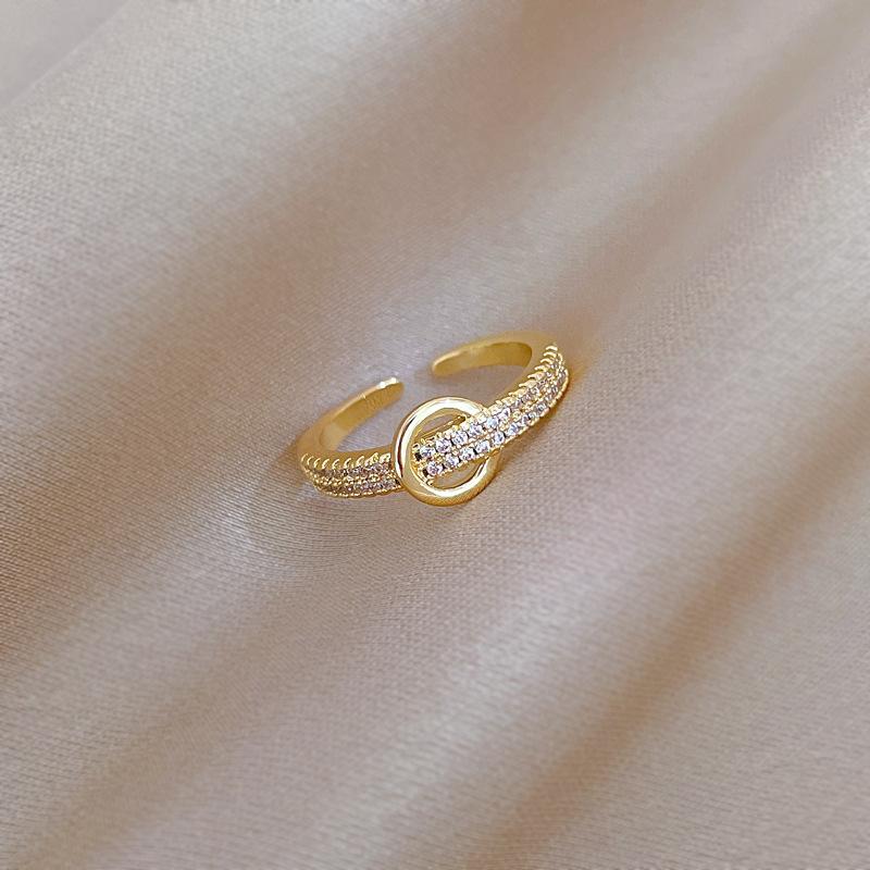 Real Gold Ring Light Luxury Full Diamond Ring Opening Adjustable Simple Jewelry Japanese Ring Couple Ring
