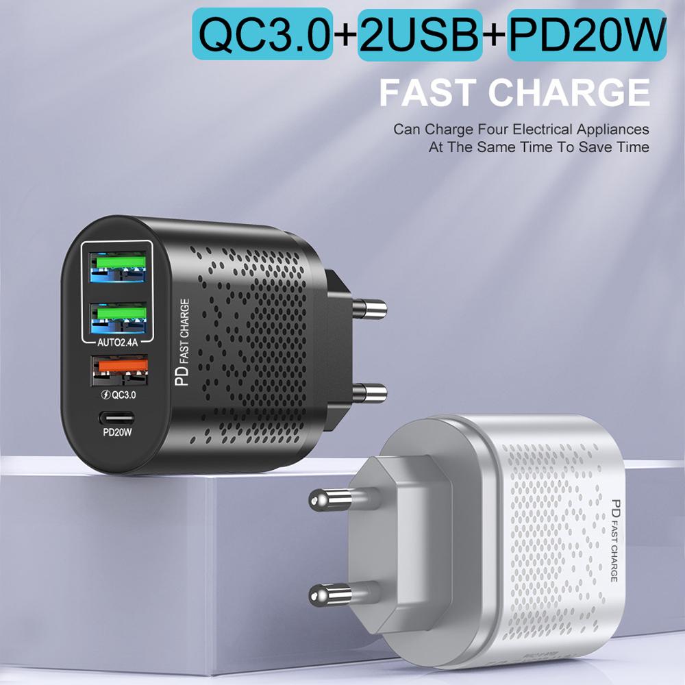 PD+QC3. 0 Încărcător de telefon USB C 4 porturi Încărcare rapidă PD 20W Adaptor de alimentare Pentru iPhone Xiaomi Samsung Australia Ștecher coreean