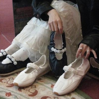 Height-increasing Sports Style Mary Jane Shoes Women's Spring and Summer New Pearl Retro Ballet Shoes