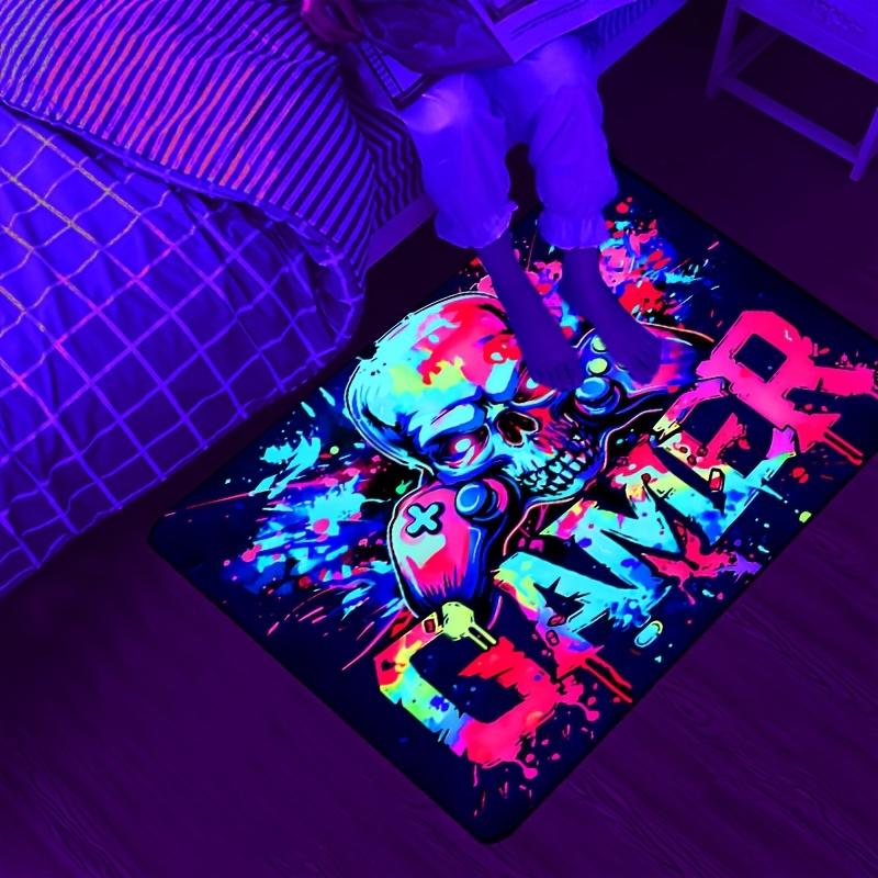 1pc Game Controller Design Gaming Blacklight Carpet, Blacklight Area Non-Slip Machine Washable Mat, Suitable for Game Room, Living Room
