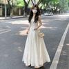 New Chinese Beige Suspender Dress Women's Summer New Small Seaside Vacation Ruffle Leaf Edge Dress