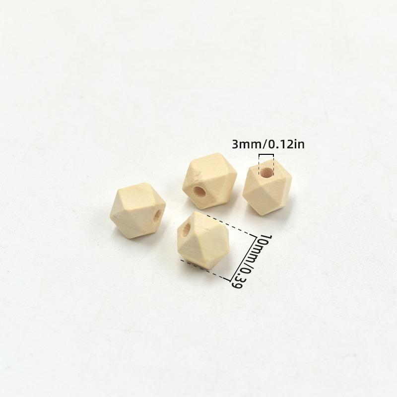 10pcs Unpainted Faceted Geometric Wood Beads Unfinished Natural Color Polygons Shape DIY Wooden Spacer Beads