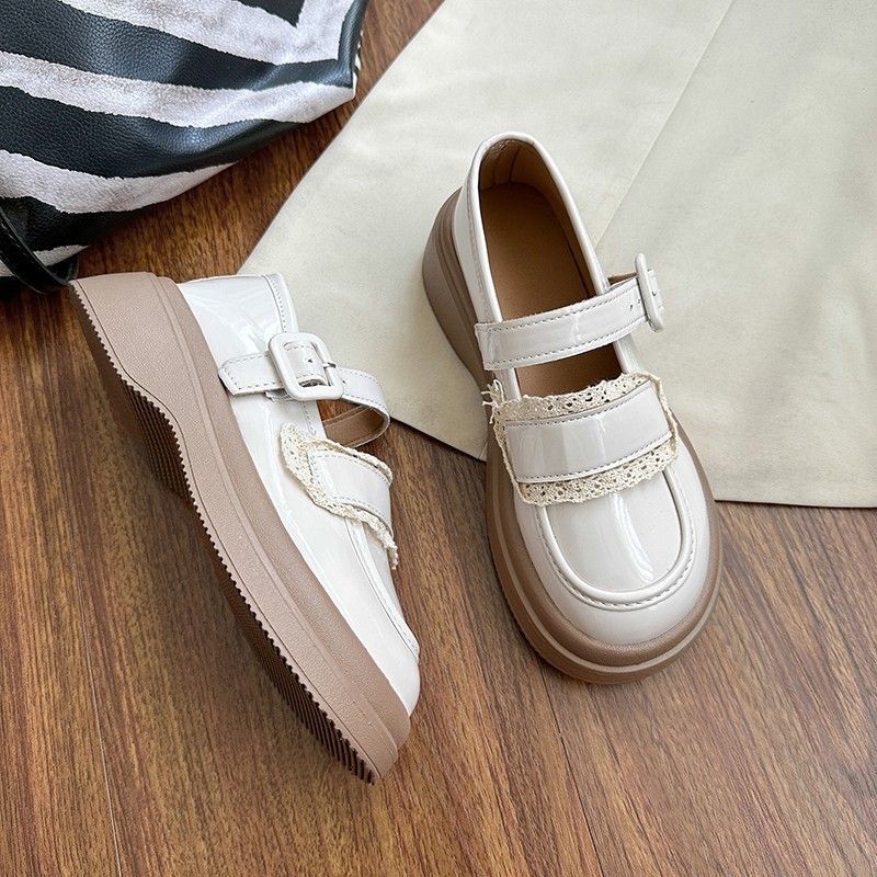 Round head black platform small leather shoes women's college style versatile 2025 new autumn and winter retro French Mary Jane single shoes