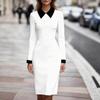 European and American Temperament Elegant Lapel Long-sleeved Splicing Hip-wrapped Dress Commuting Slim-fitting and Thin Skirt
