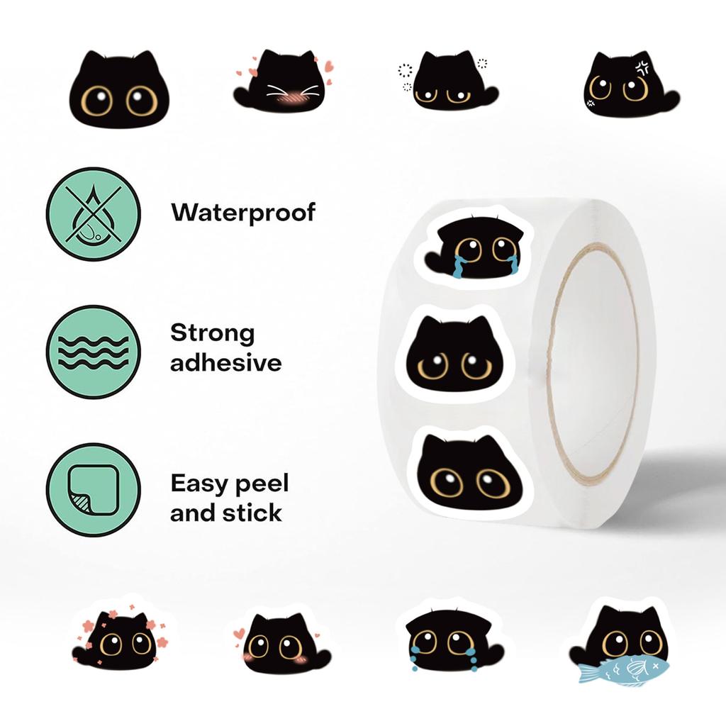 500 Pieces/roll Roll Sticker Tape Coal Ball Cat Expression Handbook Material Decorative Envelope Seal Sticker