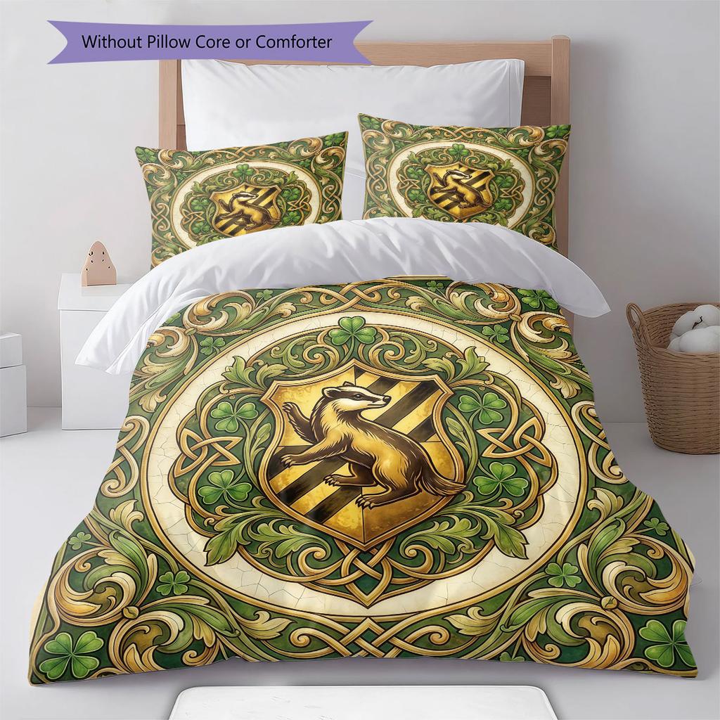HarryPotter Pattern Bedding Quilt Set Quilt Cover Pillowcase Home Decoration Birthday Gift (1 * Duvet Cover + 2 * Pillowcase, Without Core)